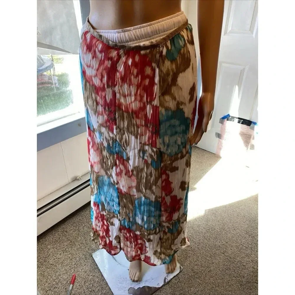 Cj Banks Multicolor Chiffon Lined Midi Skirt 1/4 Zip Cottagecore Lady 20W Fairy